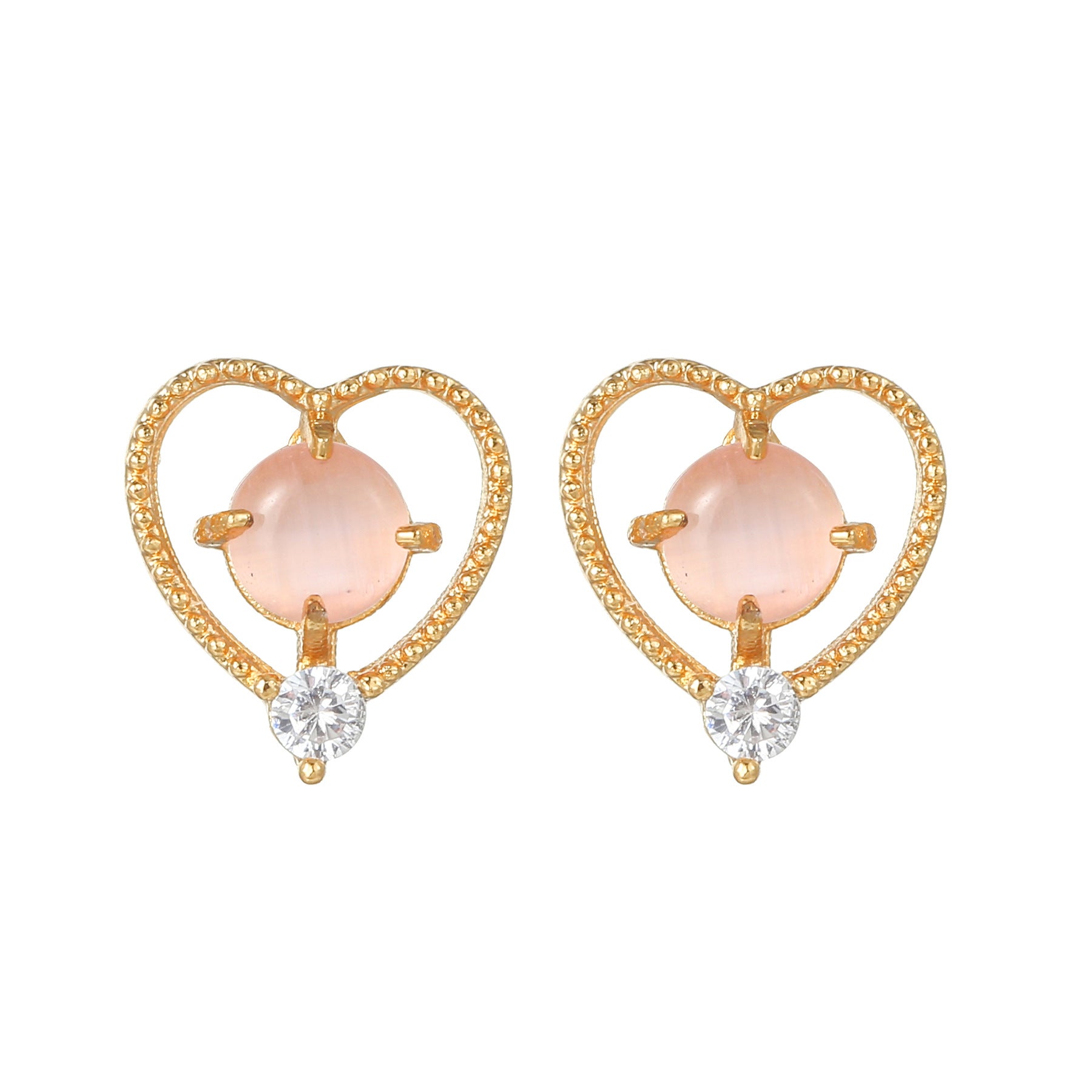 Wholesale Pink Zircon Heart 18k Earrings Copper